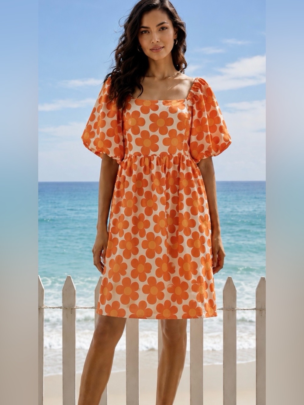 BiBi Orange and off White Floral Patterned Dress